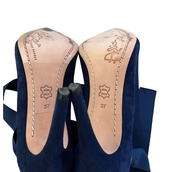 Alice + Olivia Blue Suede Heels with‎ Ribbon Ties Size 6.5/37 - Picture 9 of 9